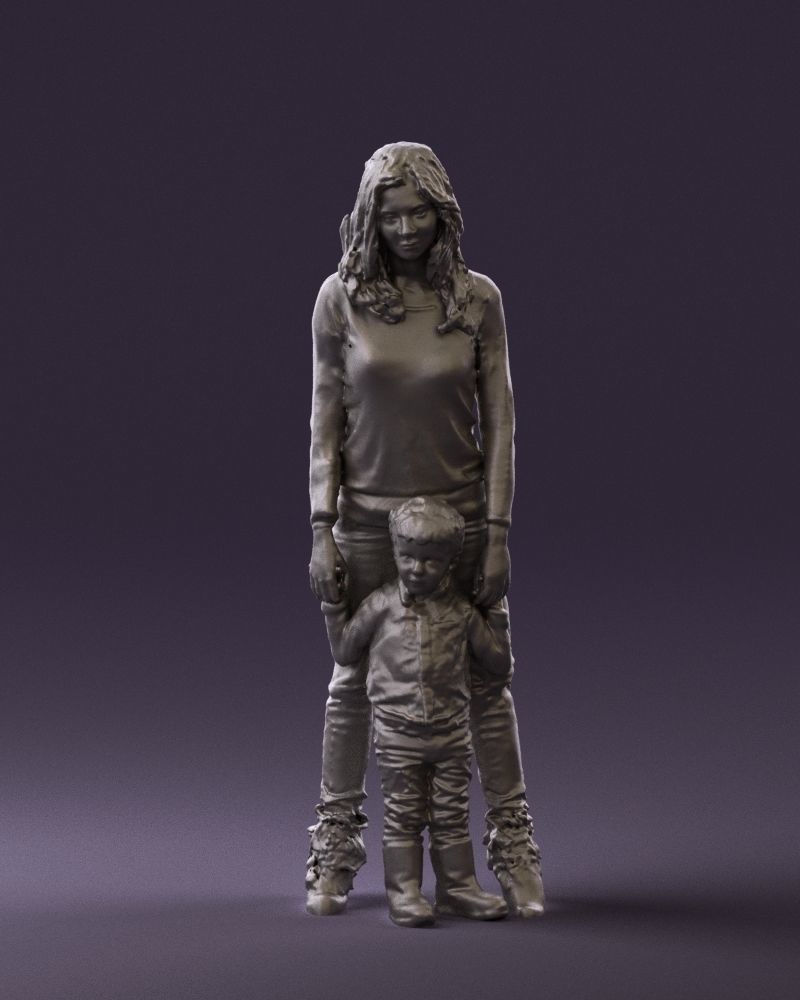 Woman with kid in winter style 0586 3D model_1