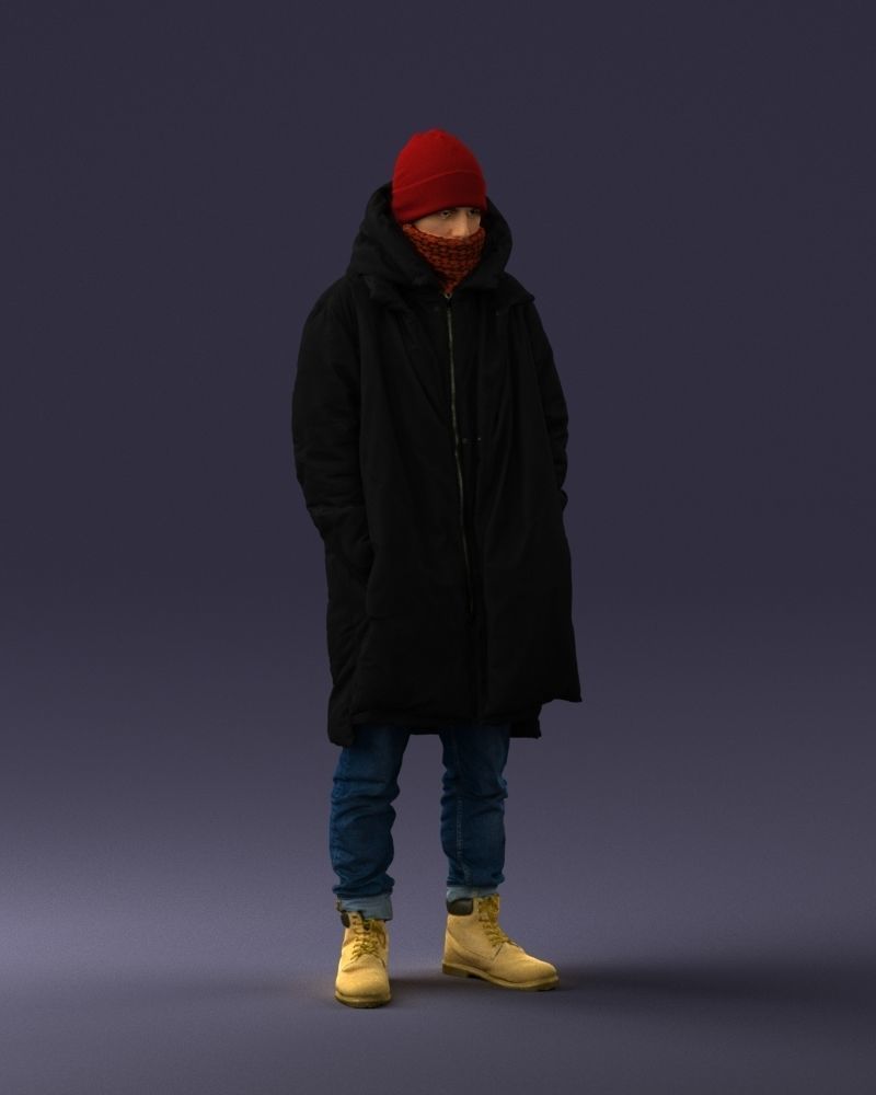 000245 Man in Winter Clothing with Red Hat and Scarf 0118 3D model_7
