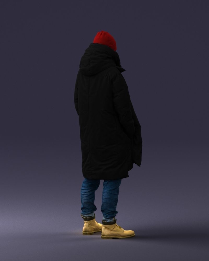 000245 Man in Winter Clothing with Red Hat and Scarf 0118 3D model_16