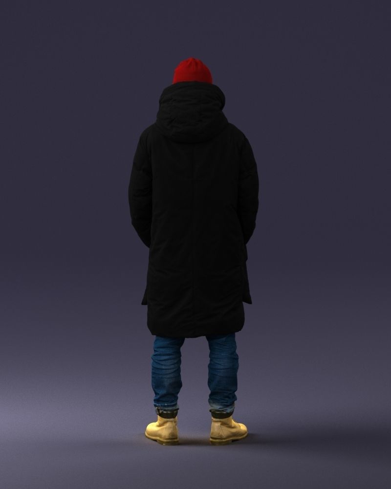 000245 Man in Winter Clothing with Red Hat and Scarf 0118 3D model_19