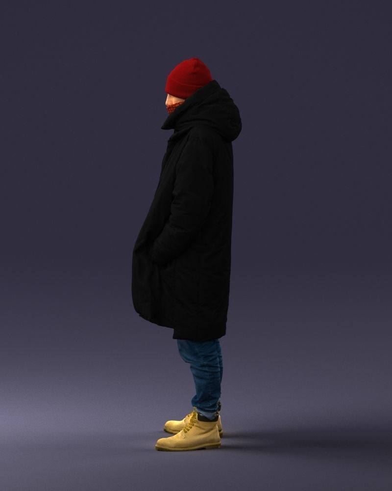 000245 Man in Winter Clothing with Red Hat and Scarf 0118 3D model_25