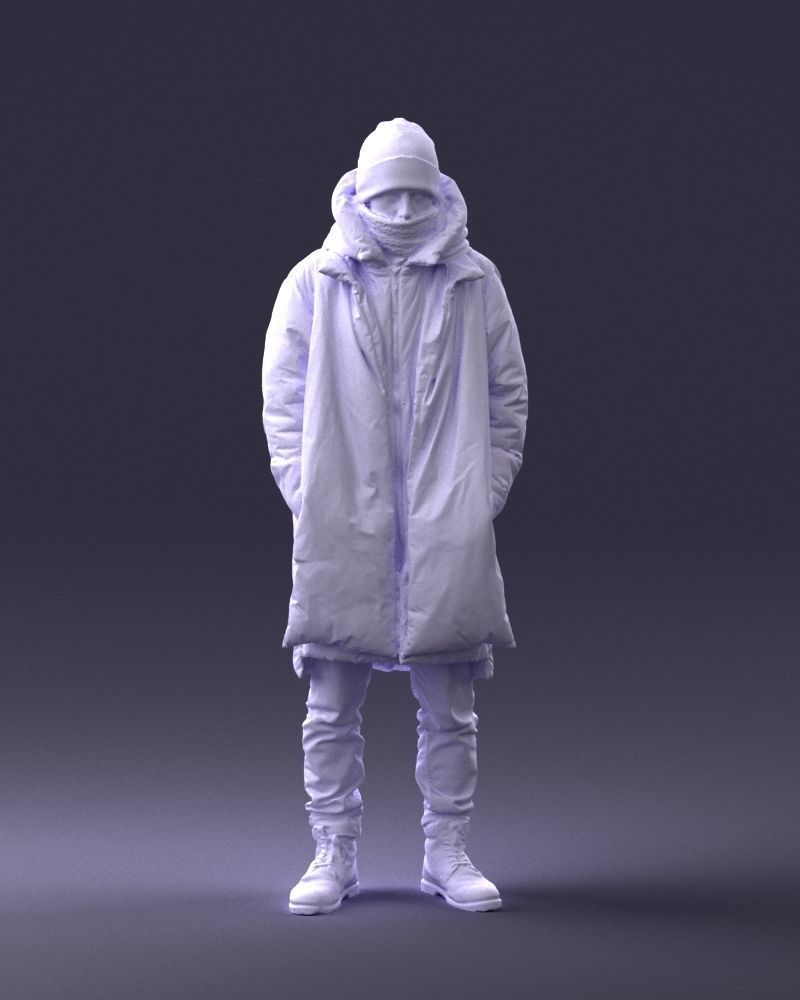 000245 Man in Winter Clothing with Red Hat and Scarf 0118 3D model_5