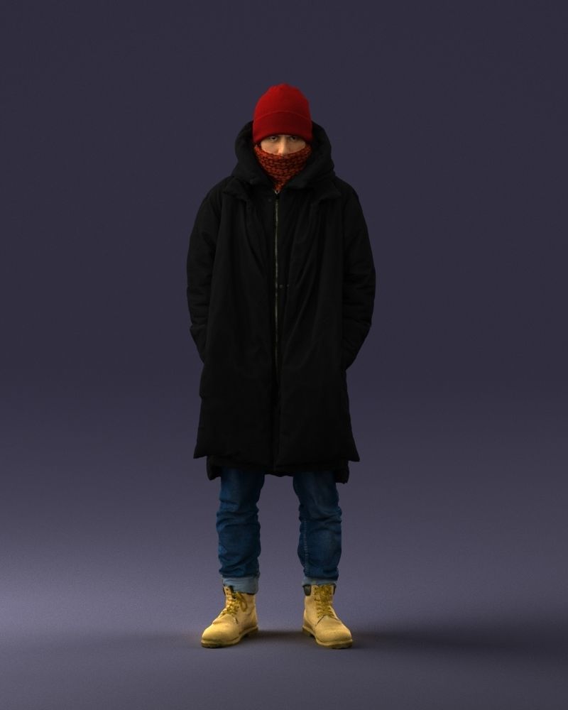 000245 Man in Winter Clothing with Red Hat and Scarf 0118 3D model_37