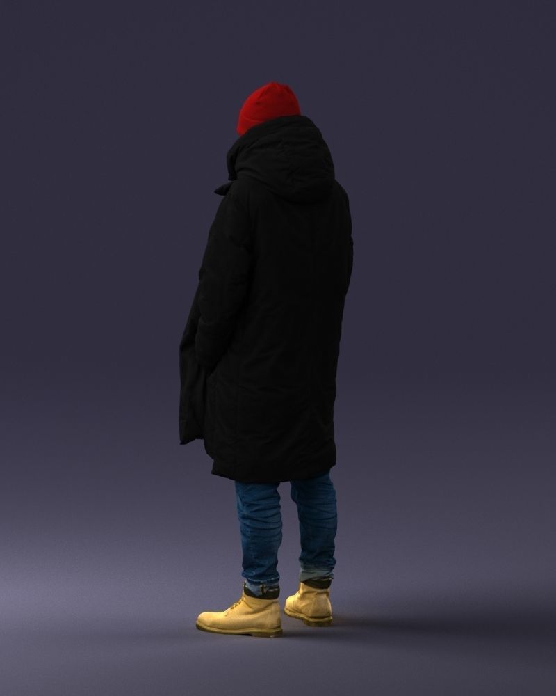 000245 Man in Winter Clothing with Red Hat and Scarf 0118 3D model_22
