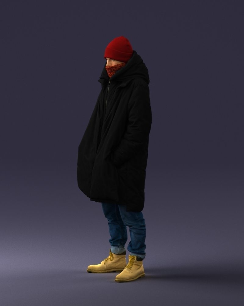 000245 Man in Winter Clothing with Red Hat and Scarf 0118 3D model_28