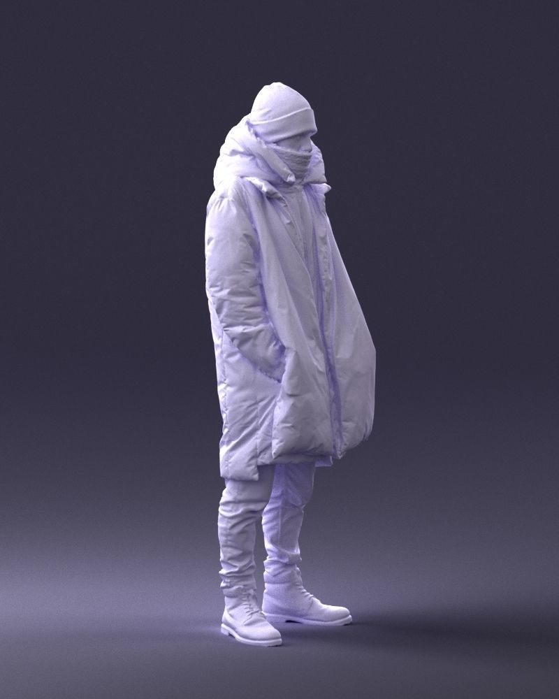 000245 Man in Winter Clothing with Red Hat and Scarf 0118 3D model_11