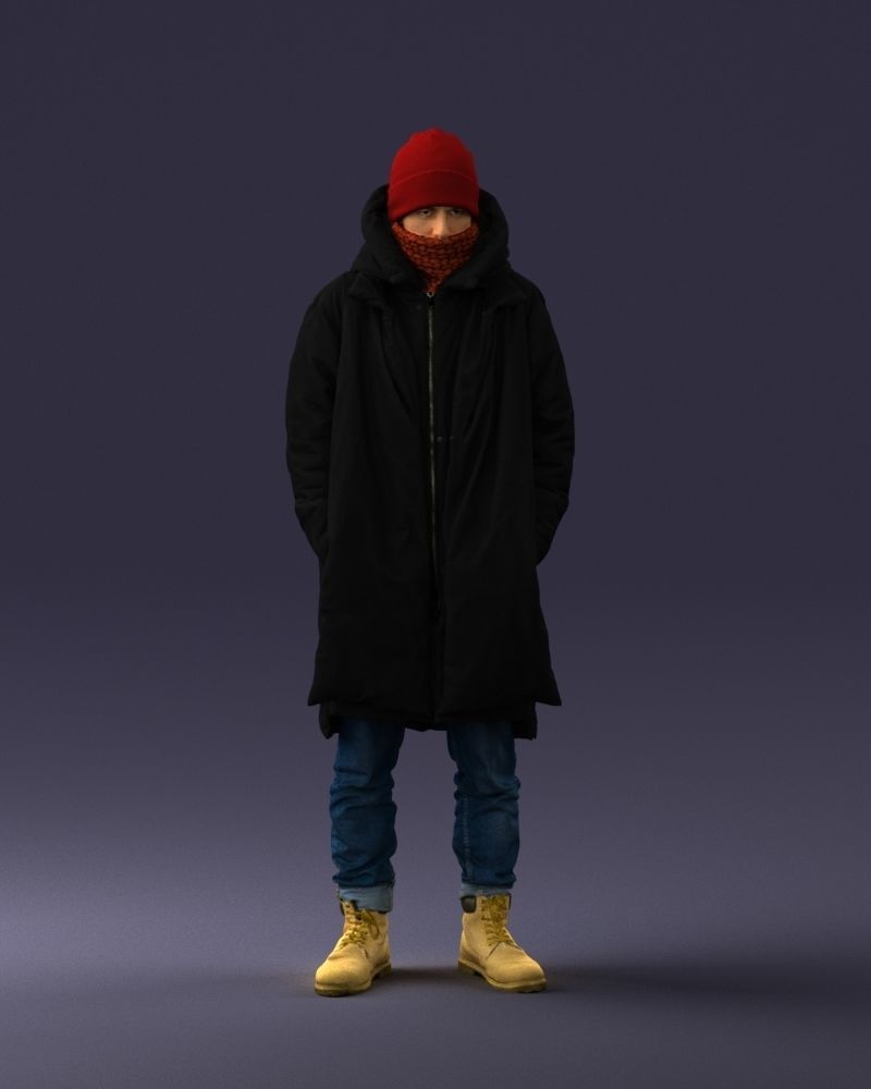 000245 Man in Winter Clothing with Red Hat and Scarf 0118 3D model_4