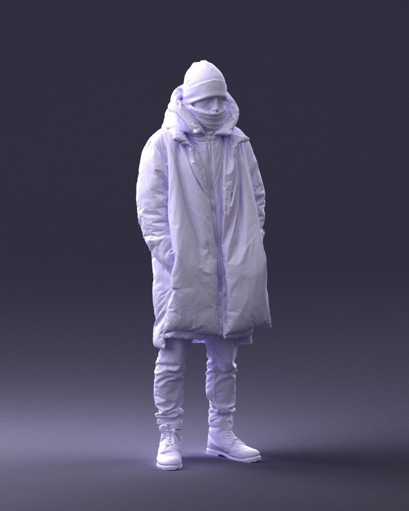 000245 Man in Winter Clothing with Red Hat and Scarf 0118 3D model_8