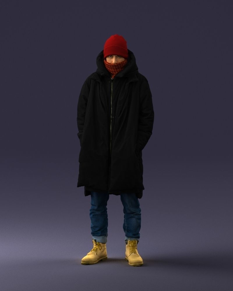 000245 Man in Winter Clothing with Red Hat and Scarf 0118 3D model_34
