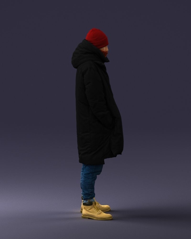 000245 Man in Winter Clothing with Red Hat and Scarf 0118 3D model_13