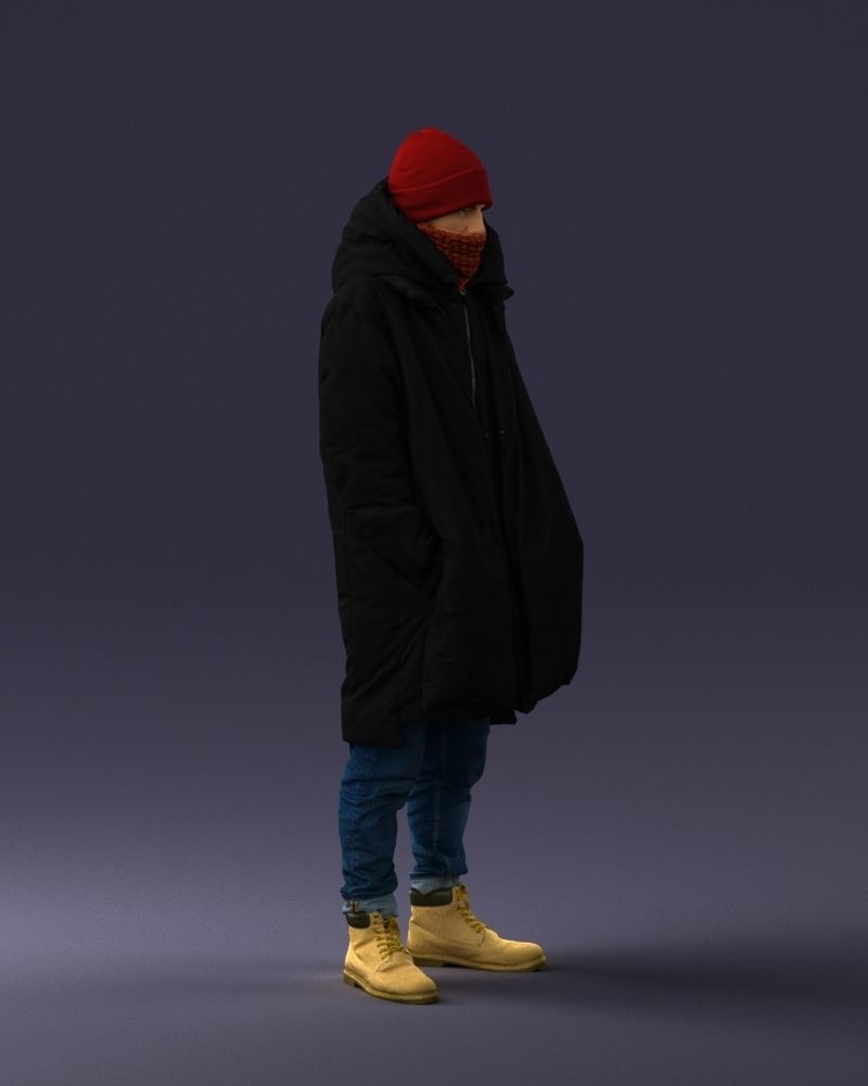 000245 Man in Winter Clothing with Red Hat and Scarf 0118 3D model_10