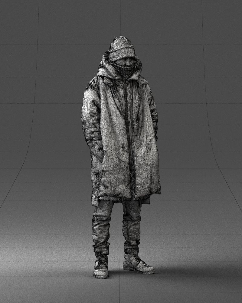 000245 Man in Winter Clothing with Red Hat and Scarf 0118 3D model_9