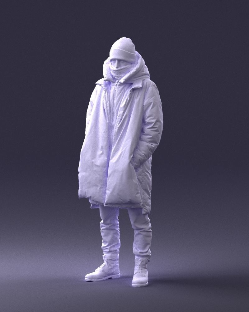 000245 Man in Winter Clothing with Red Hat and Scarf 0118 3D model_32