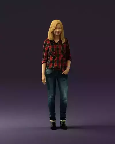 Woman red blue tshirt 0687