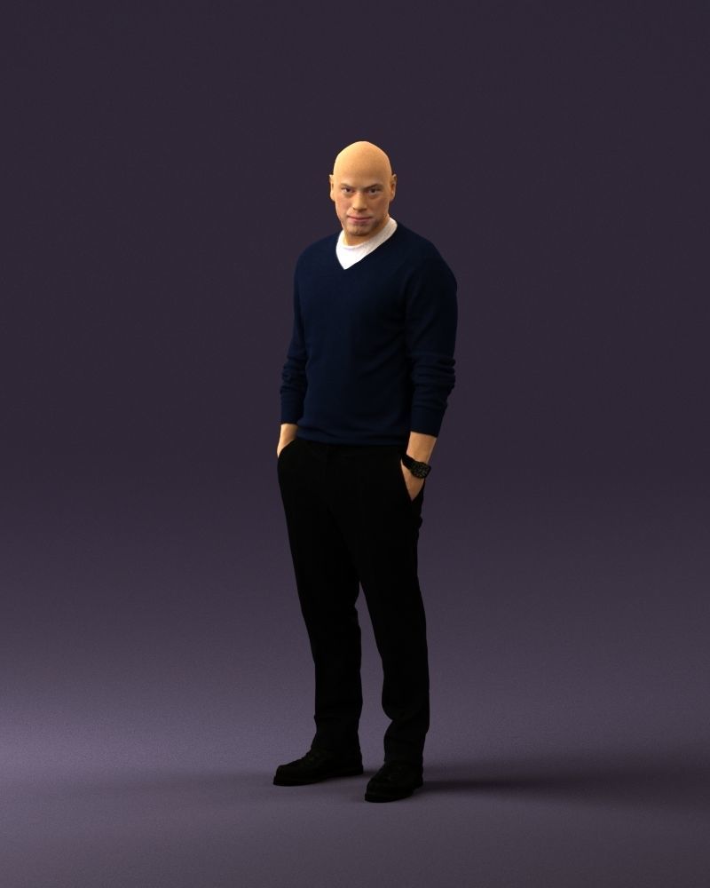 Man in blue sweater hand in pockets 0844 3D Print Ready 3D print model_23