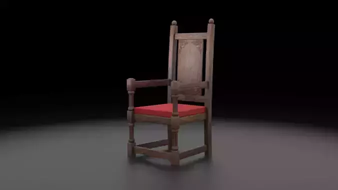Medieval chair Low Poly PBR 3D model