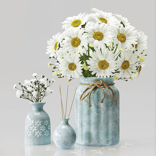 Vase set 1 daisies in 3D model