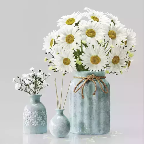 Vase set 1 daisies in