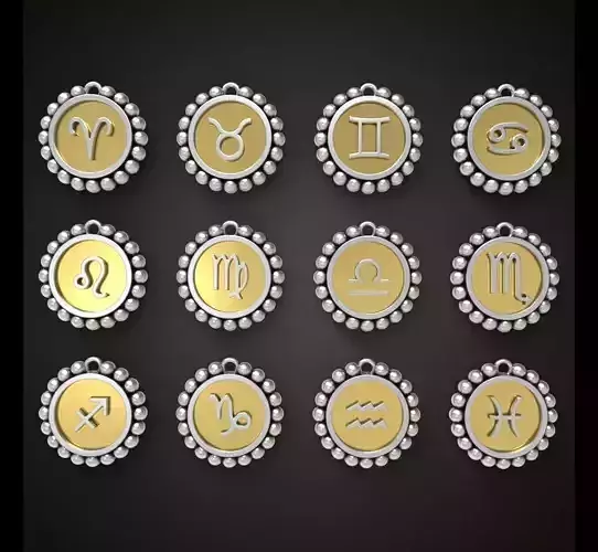 Collection of Zodiac Sign Pendants Charms 3d Print Model 