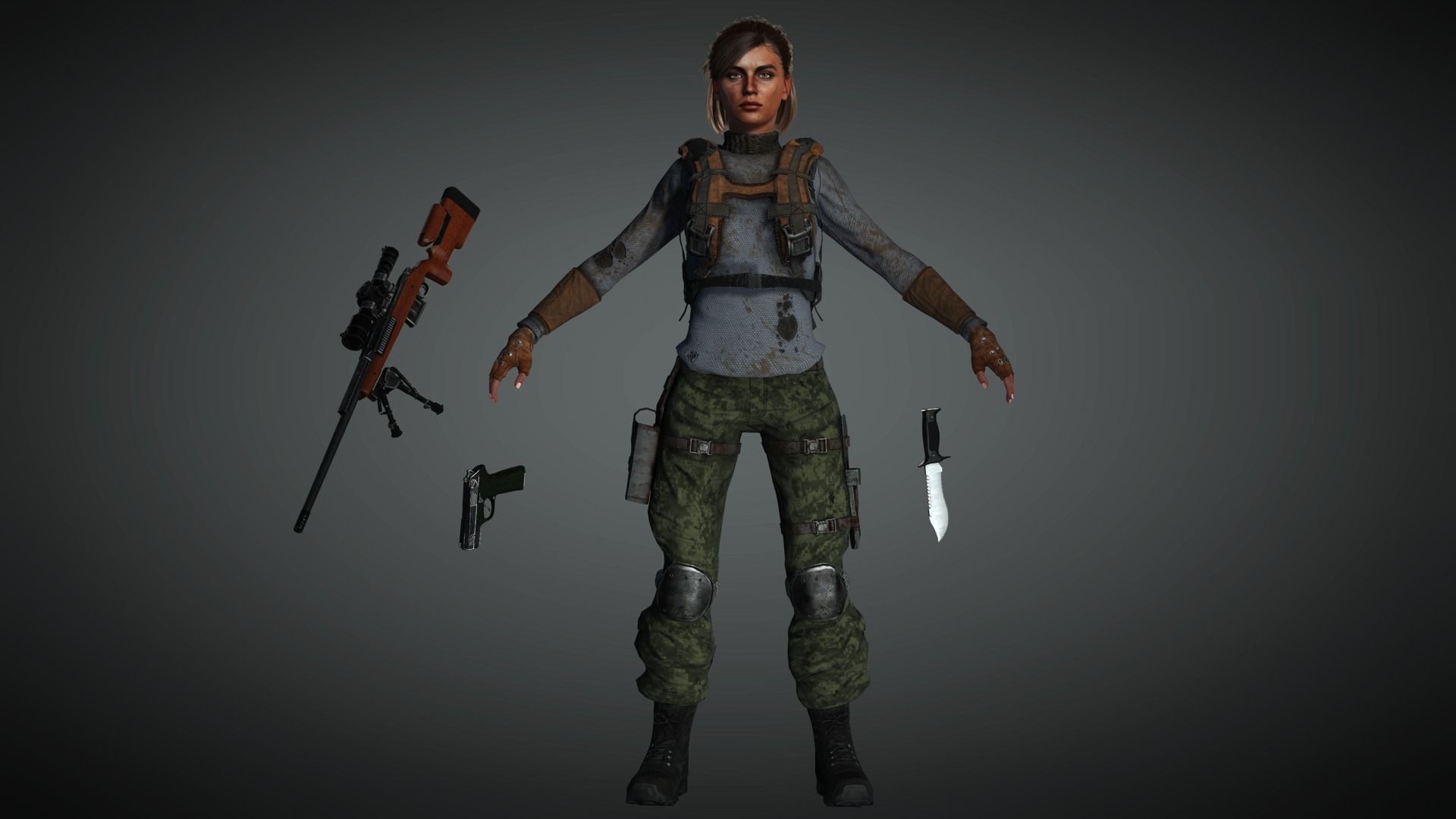 AAA Apocalypse Female Character 03 Low-poly 3D model_4