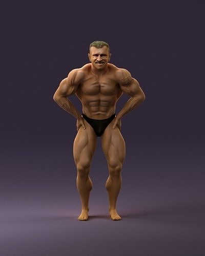 bodybuilder in black underpants 1103 3D model