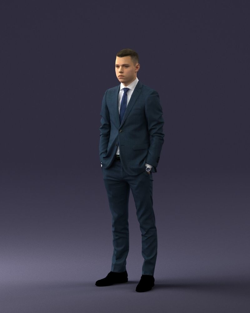 000191 Young Businessman in Suit Standing Pose 1012 Low-poly 3D model_30