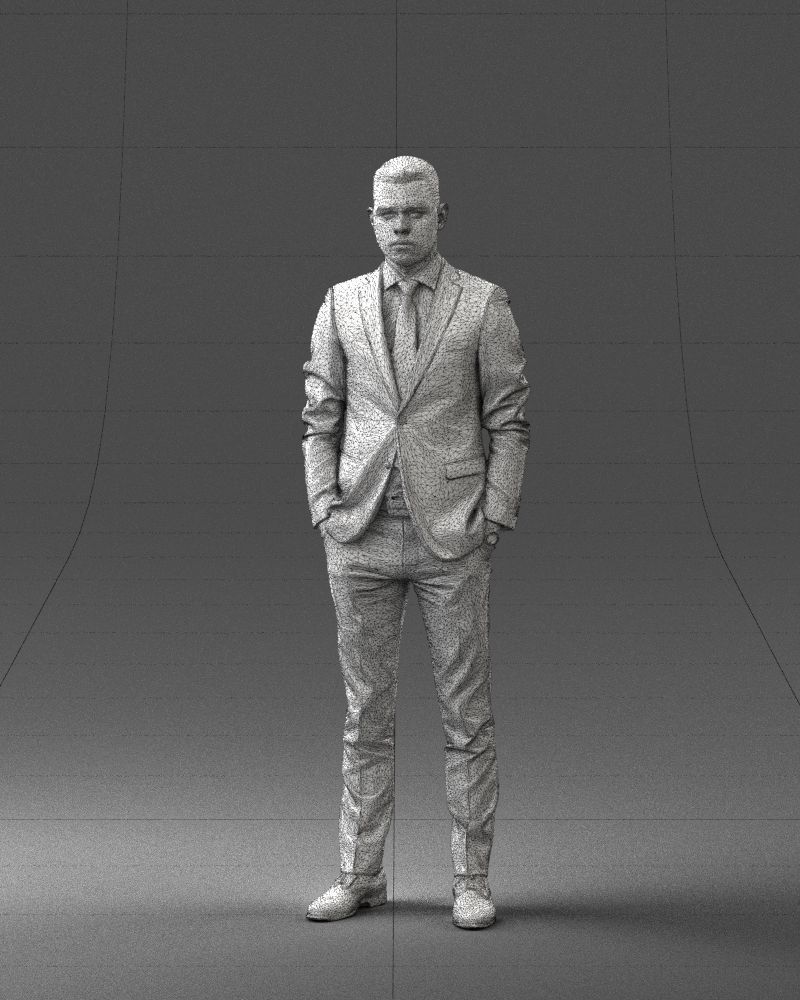 000191 Young Businessman in Suit Standing Pose 1012 Low-poly 3D model_35