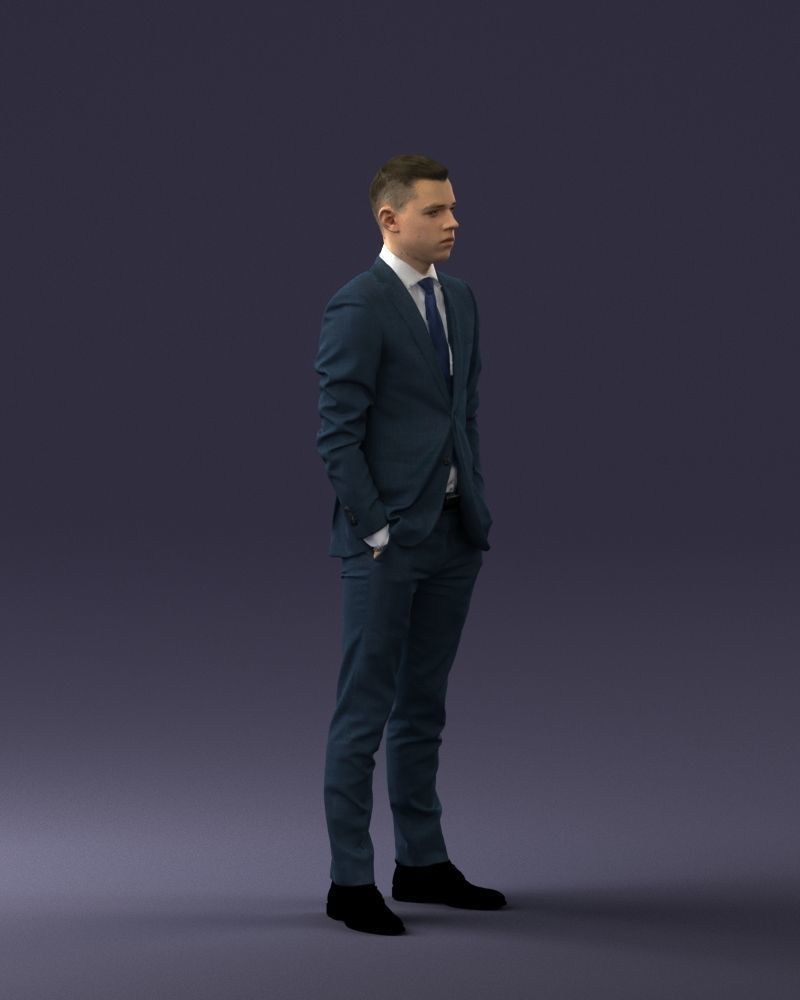 000191 Young Businessman in Suit Standing Pose 1012 Low-poly 3D model_9