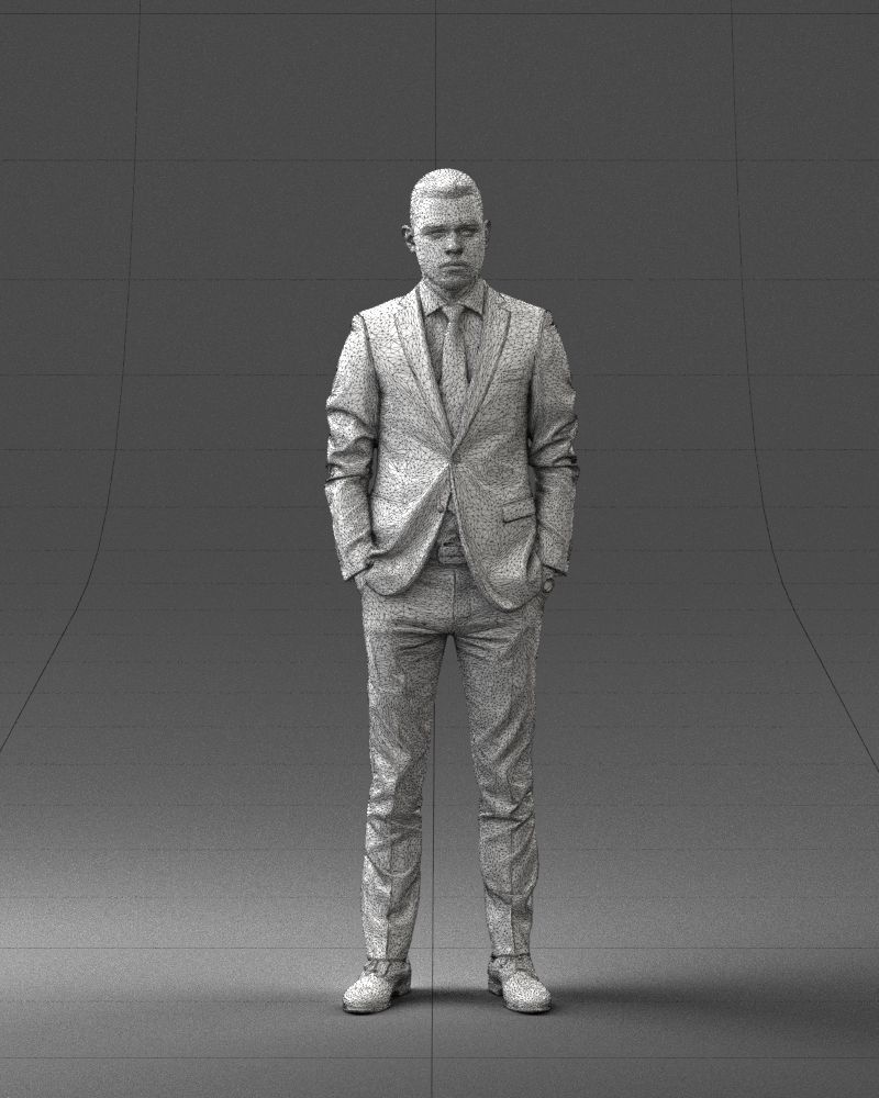 000191 Young Businessman in Suit Standing Pose 1012 Low-poly 3D model_5