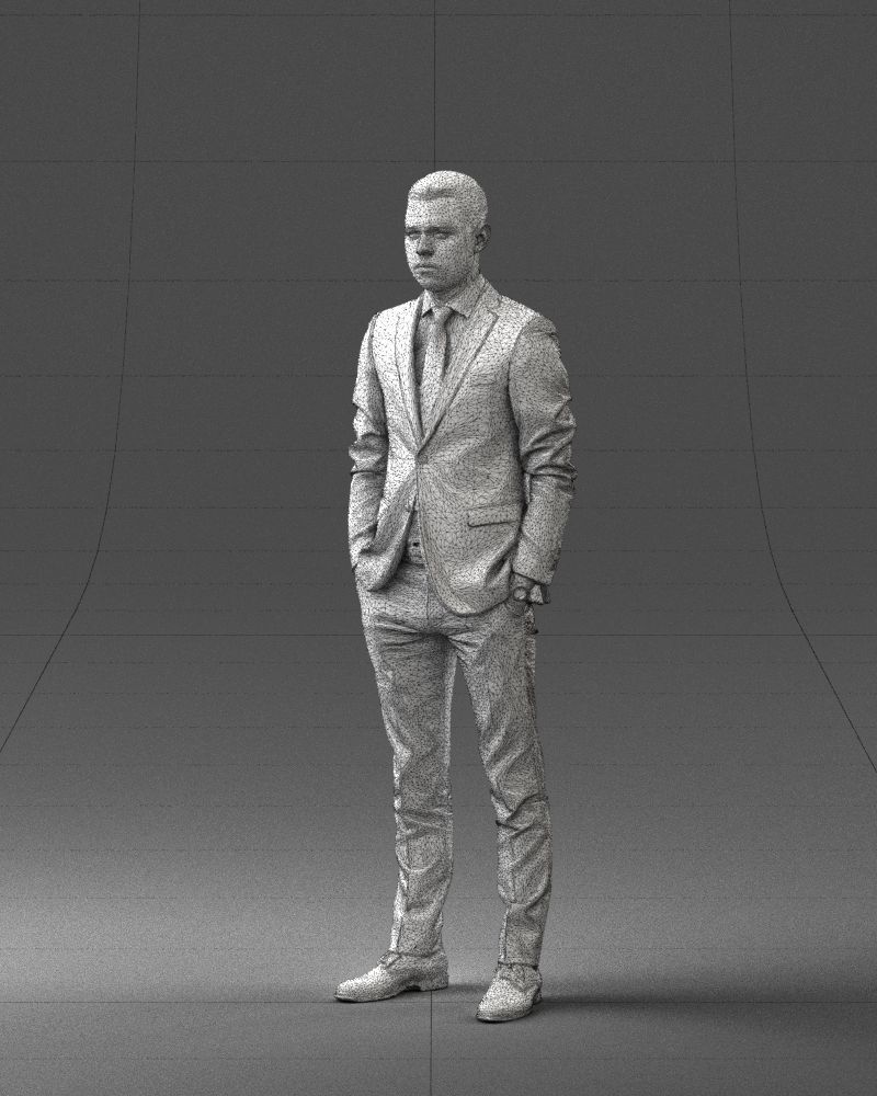 000191 Young Businessman in Suit Standing Pose 1012 Low-poly 3D model_32