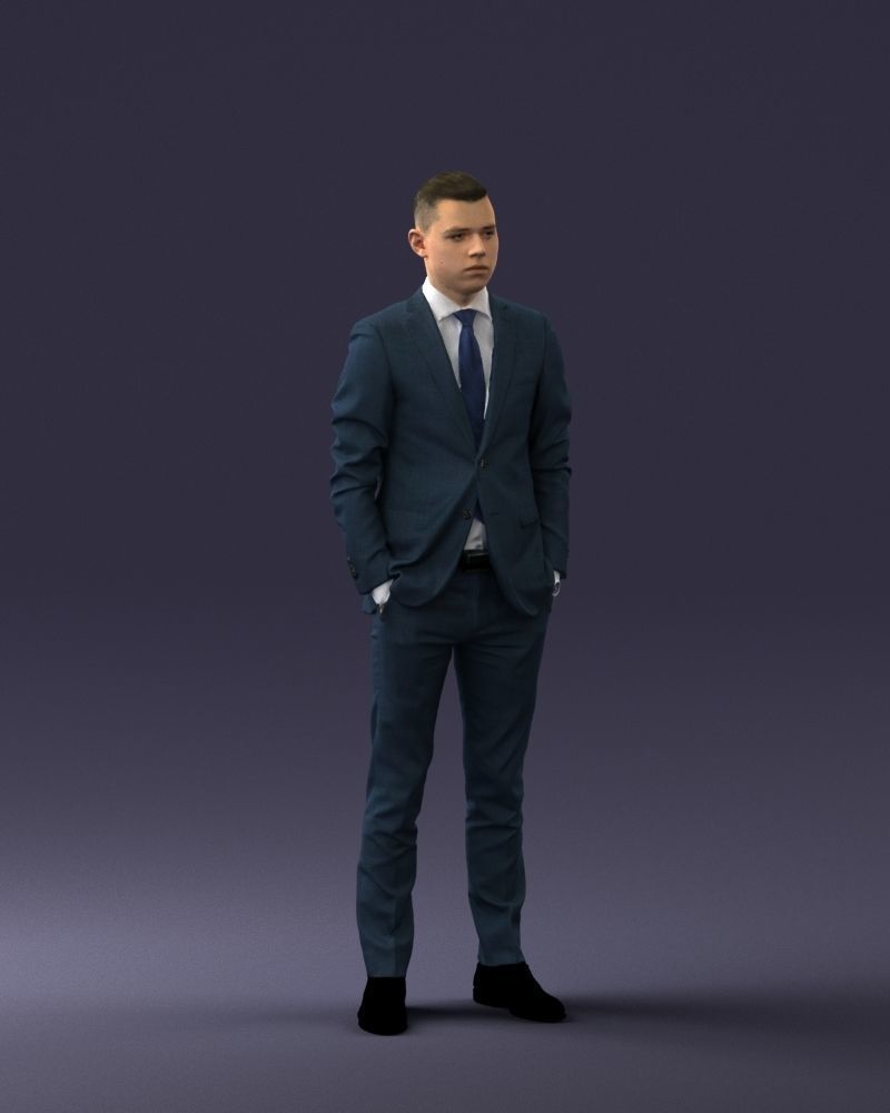 000191 Young Businessman in Suit Standing Pose 1012 Low-poly 3D model_6