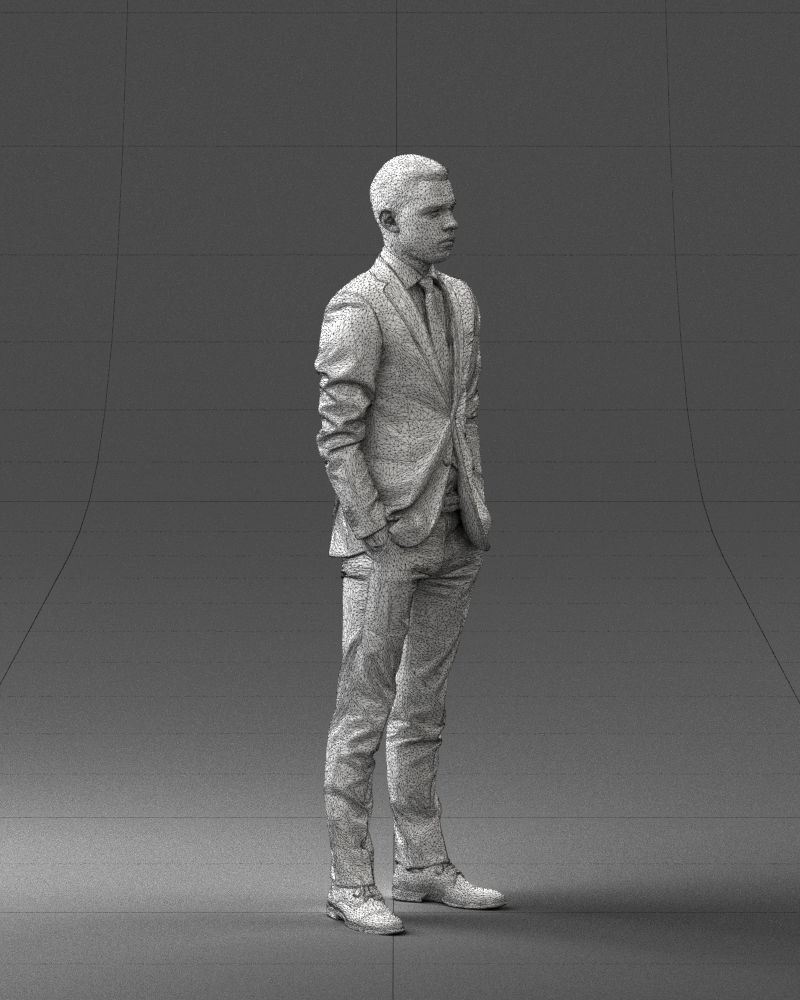 000191 Young Businessman in Suit Standing Pose 1012 Low-poly 3D model_11