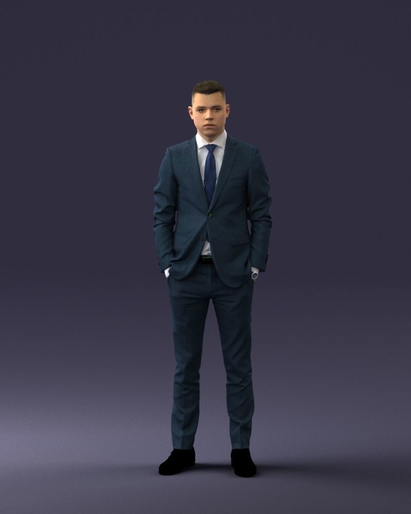 000191 Young Businessman in Suit Standing Pose 1012 Low-poly 3D model_36