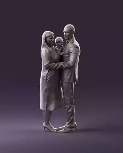 001048 man in gray suit woman in black baby 3D Print Ready 3D print model