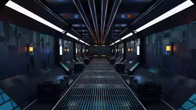 scifi corridor Low-poly 3D model