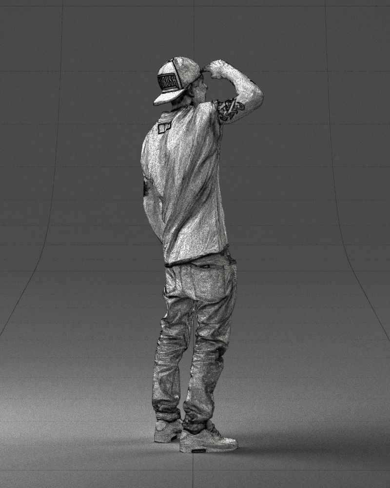 Man in a white t-shirt and cap 0216 3D model_17