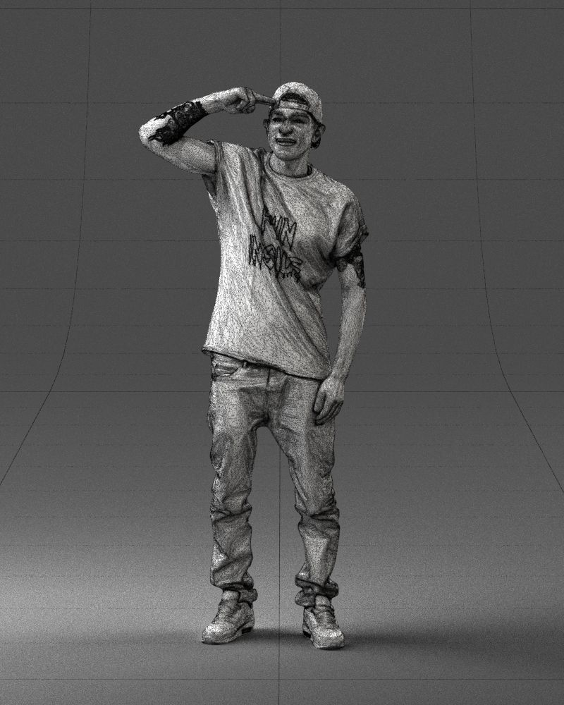 Man in a white t-shirt and cap 0216 3D model_38