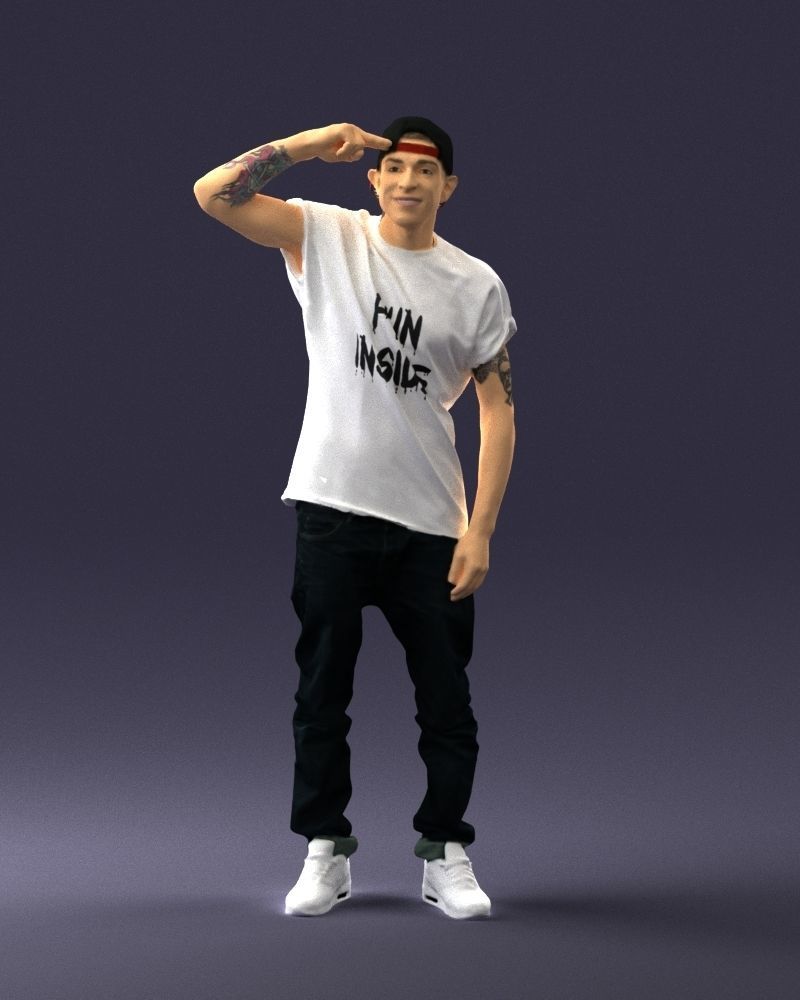 Man in a white t-shirt and cap 0216 3D model_3