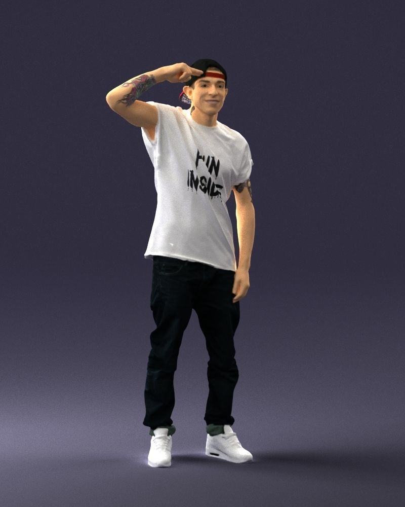 Man in a white t-shirt and cap 0216 3D model_6
