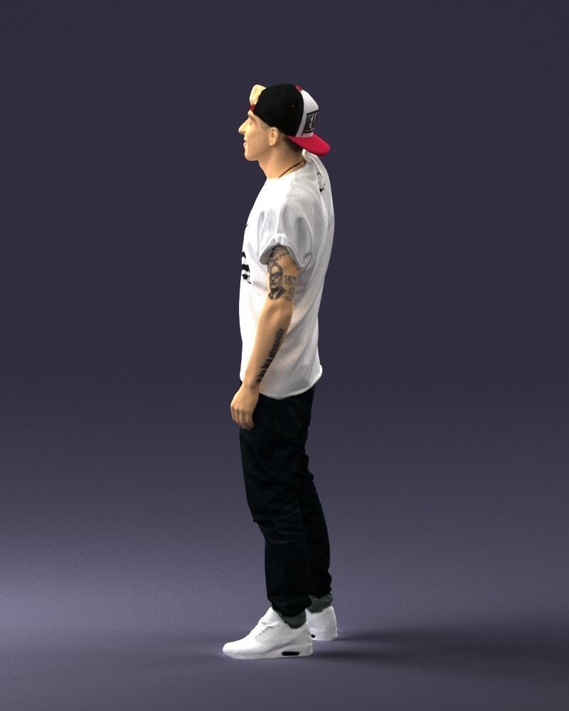Man in a white t-shirt and cap 0216 3D model_24