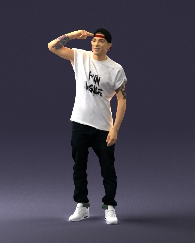 Man in a white t-shirt and cap 0216 3D model_33