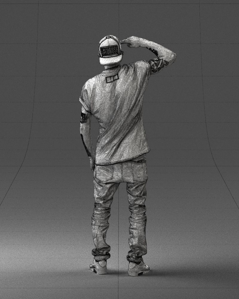 Man in a white t-shirt and cap 0216 3D model_20