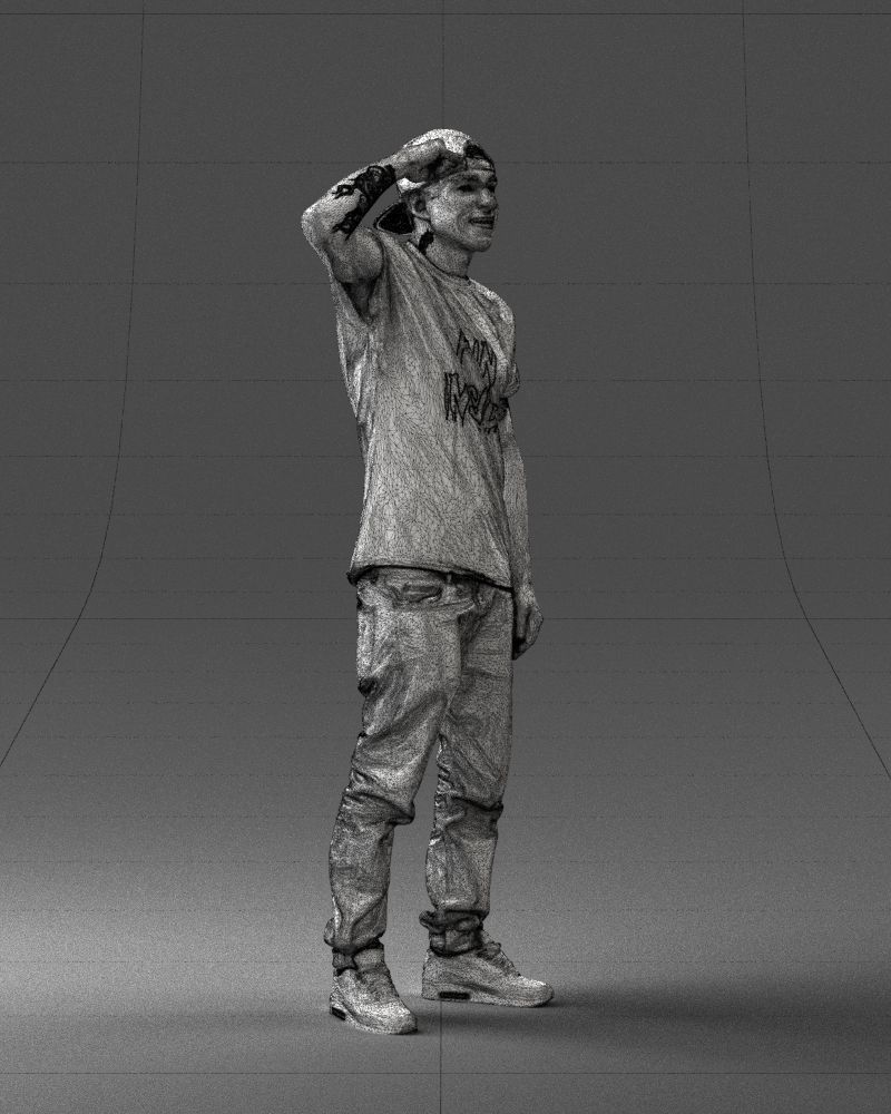 Man in a white t-shirt and cap 0216 3D model_11