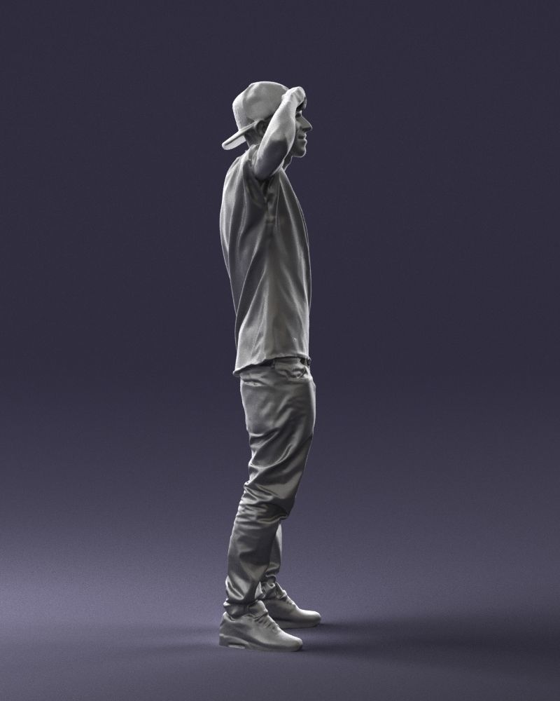 Man in a white t-shirt and cap 0216 3D model_13
