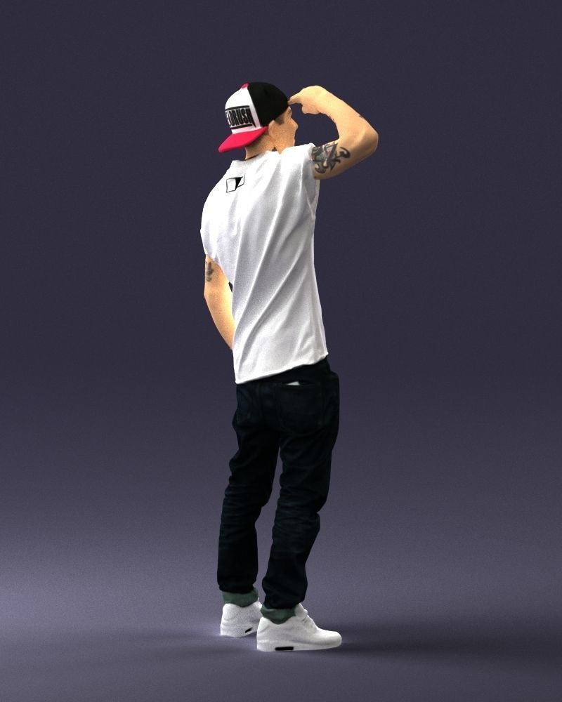 Man in a white t-shirt and cap 0216 3D model_15