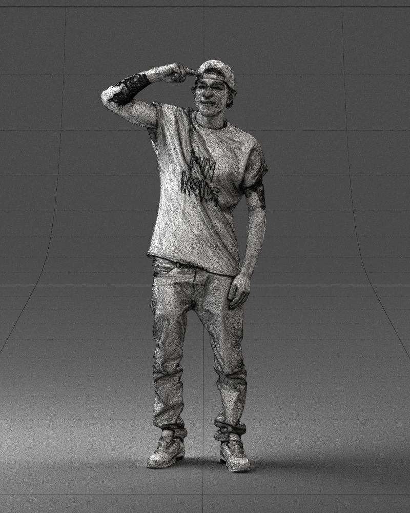 Man in a white t-shirt and cap 0216 3D model_2