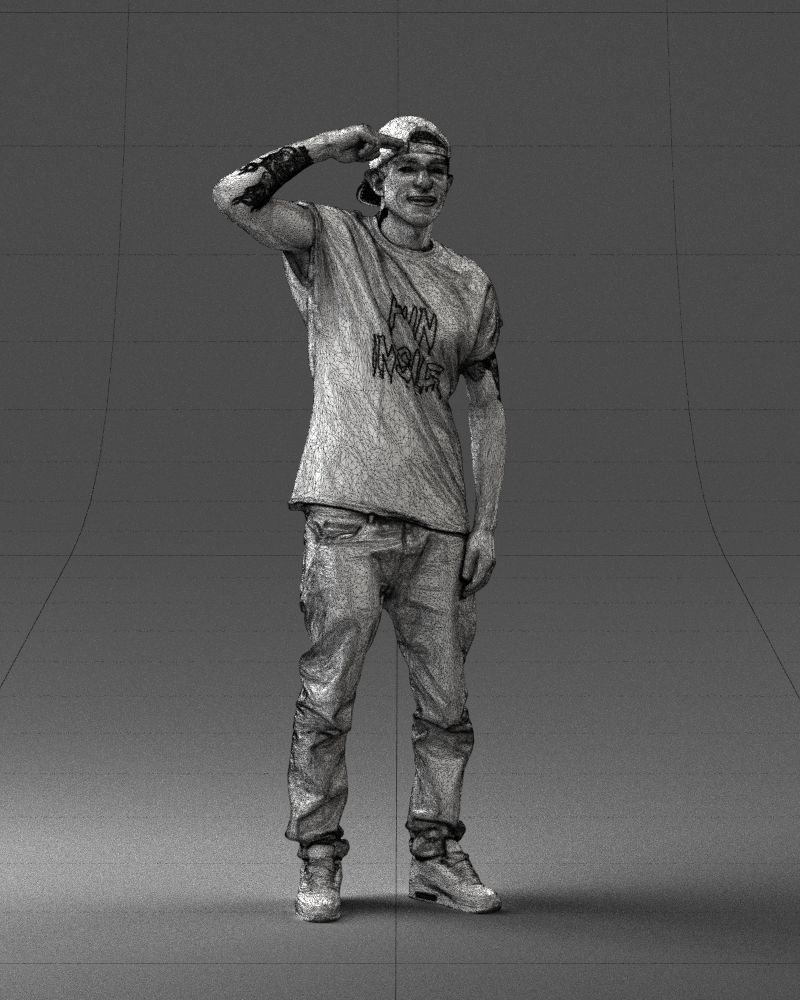 Man in a white t-shirt and cap 0216 3D model_8
