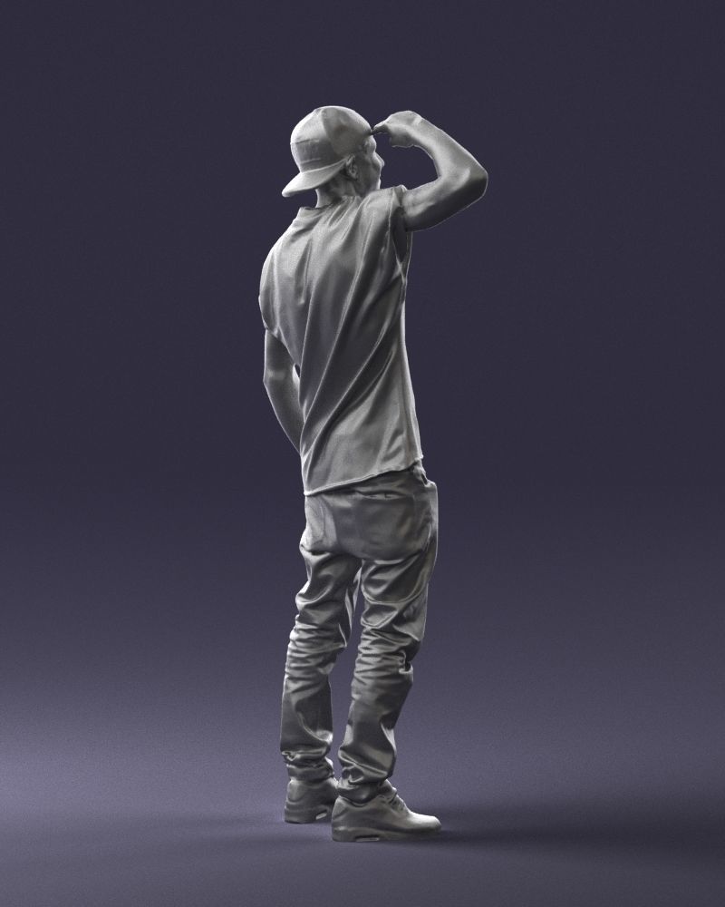 Man in a white t-shirt and cap 0216 3D model_16