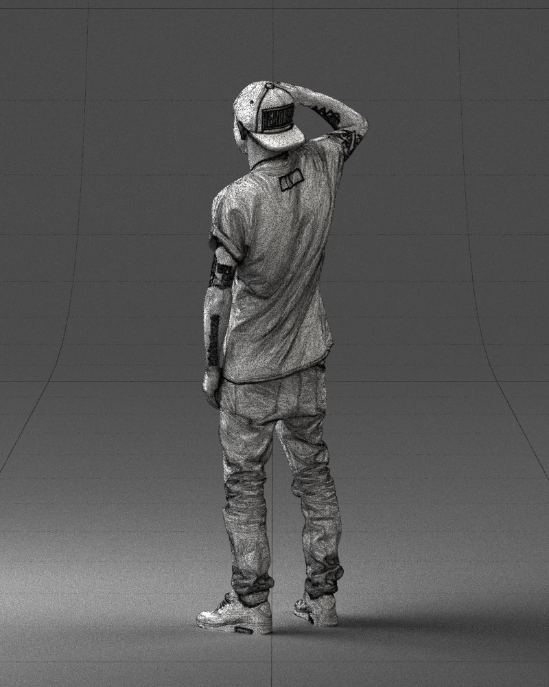 Man in a white t-shirt and cap 0216 3D model_23