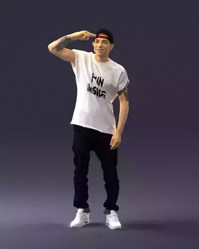 Man in a white t-shirt and cap 0216 3D model